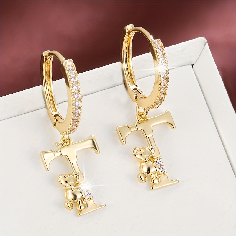Women's Fashionable Letter Bear Design Drop Earrings Set